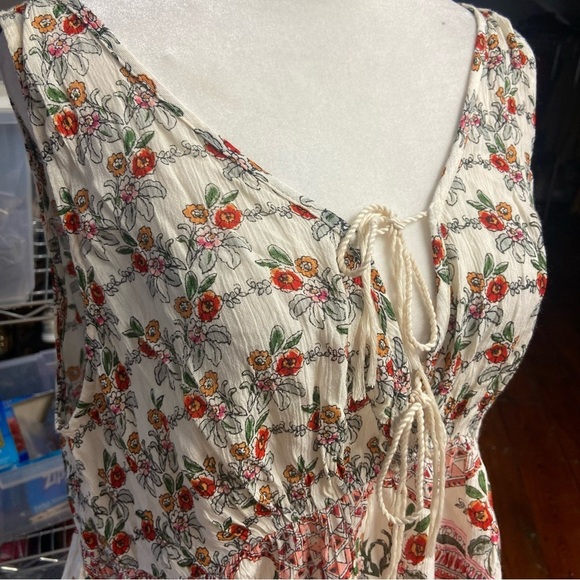 Anthropologie Patrons Of Peace Boho Floral Flowy Gauzy Top Size L Hippie Summer - Picture 9 of 10
